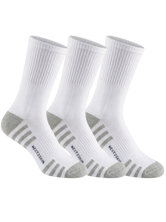 NEXT2SKIN Men Terry Half Crew Length Breathable Cotton Blend Socks (White) Pack of 3