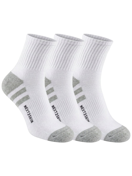 NEXT2SKIN Men Terry Full Ankle Length Breathable Cotton Blend Socks (White) Pack of 3