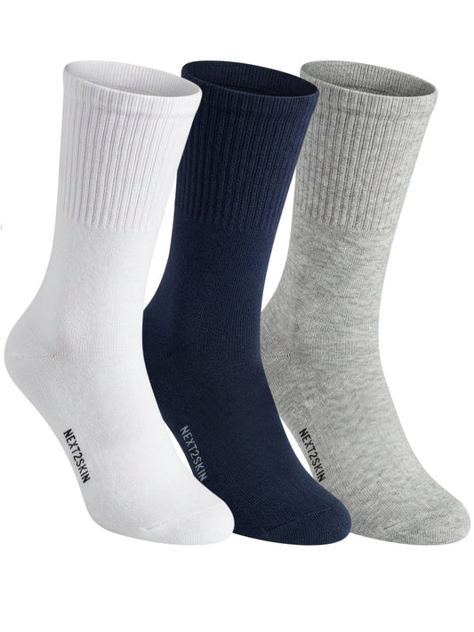NEXT2SKIN Men Terry Half Crew Length Breathable Cotton Blend Socks (Multicolor) Pack of 3