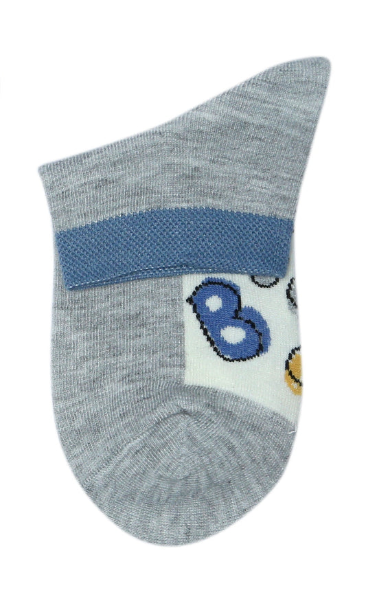 Kids Cotton Stripes & Mix Pattern Ankle Socks-Pack of 1(Blue Grey)