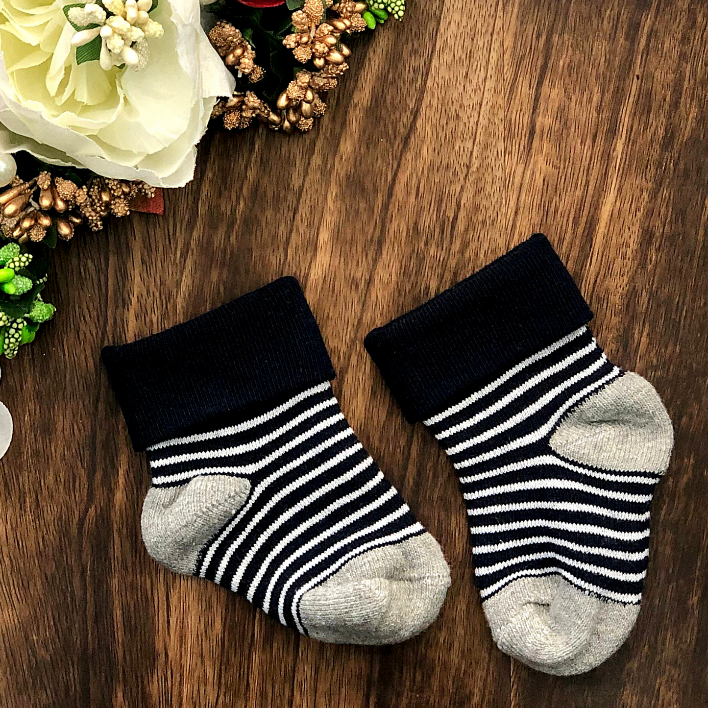 New Born Baby Cotton Terry Socks (Grey)