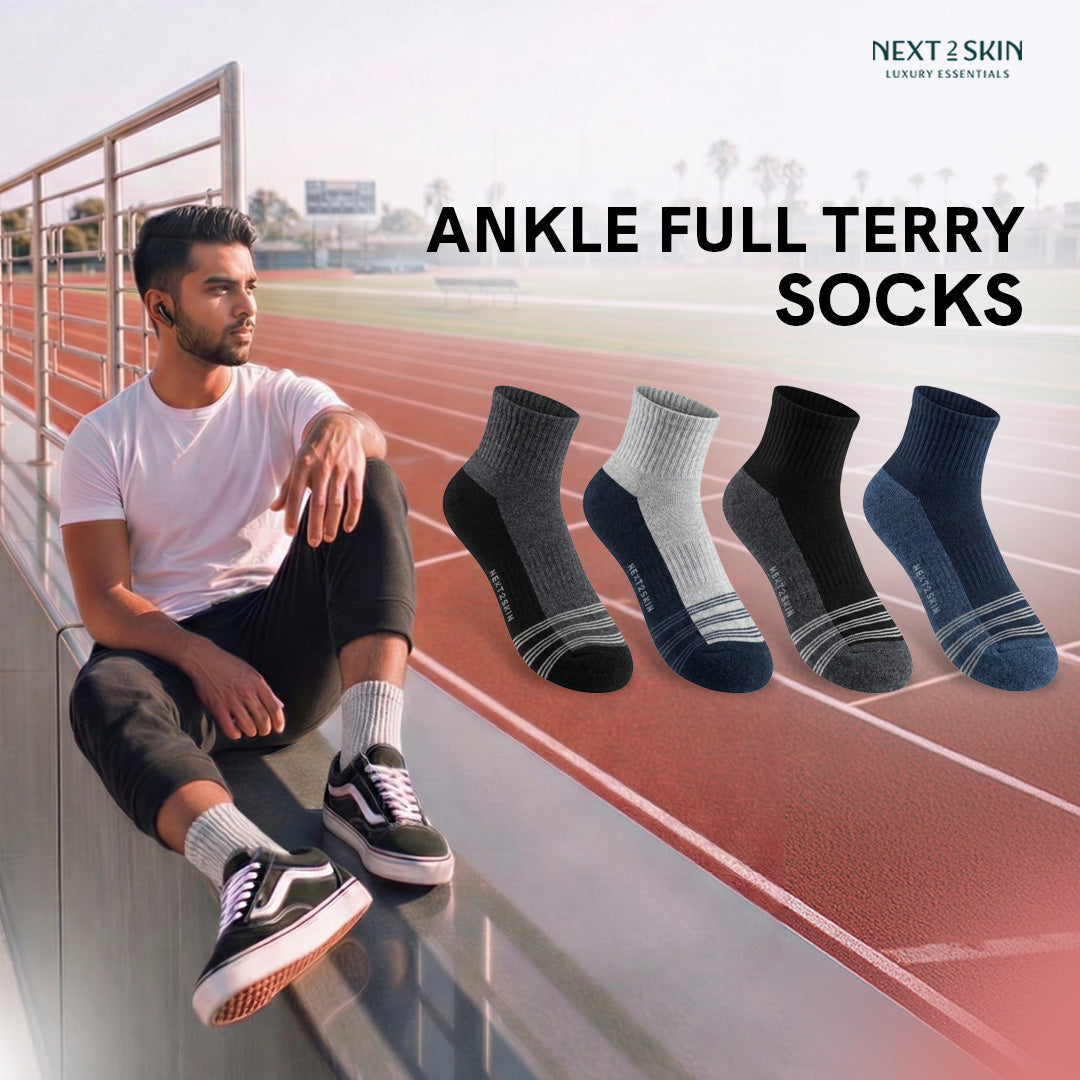 NEXT2SKIN Men Terry Full Ankle Length Breathable Cotton Blend Socks (Multicolor) Pack of 3