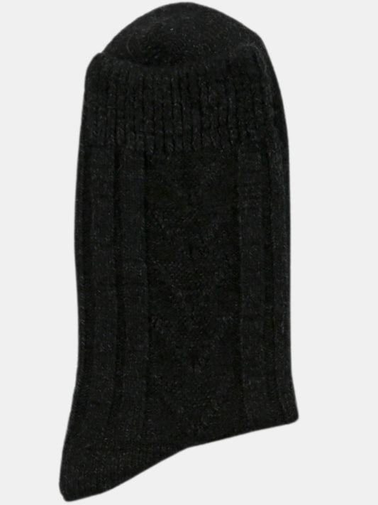 Crew Length Cozy Cable Knit Pattern Warm Socks for Women-Black(Pack of 1)