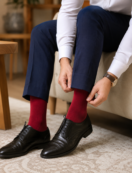 Men Crew Length Seamless Socks-Maroon