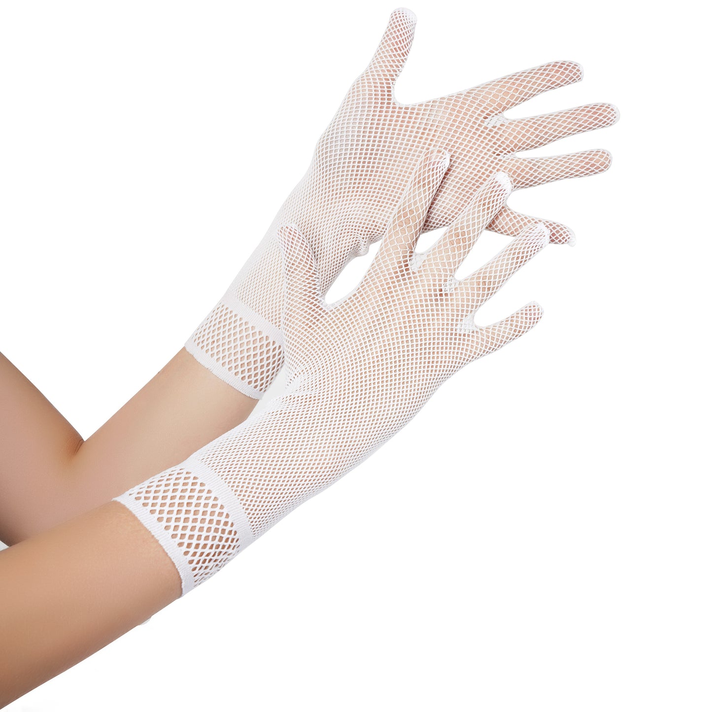 Net Pattern Wrist Gloves- Medium(White)
