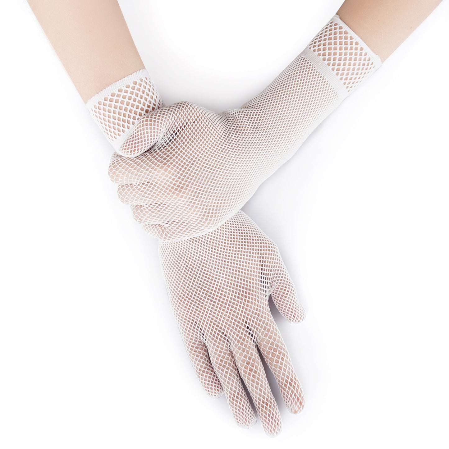 Net Pattern Wrist Gloves- Medium(White)