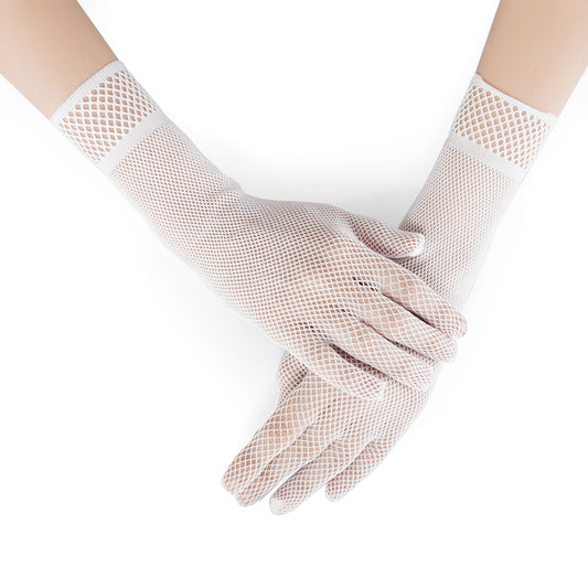 Net Pattern Wrist Gloves- Medium(White)
