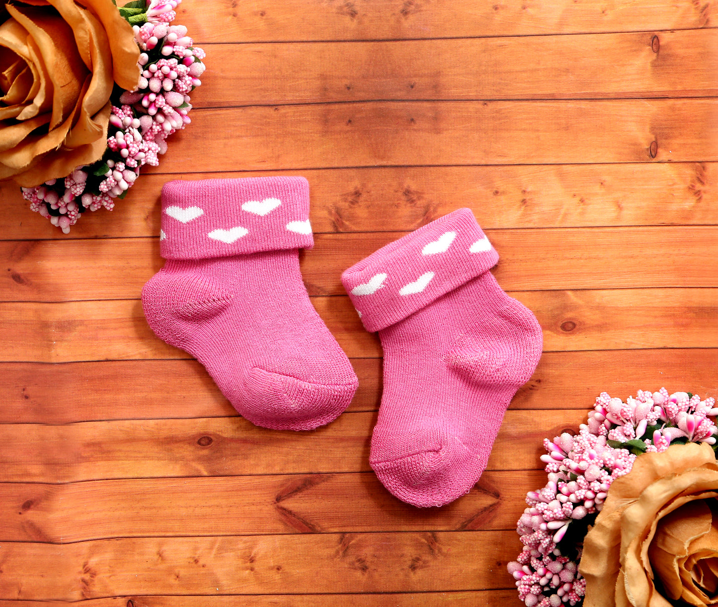 New Born Baby Heart Pattern Cotton Socks (Pink)