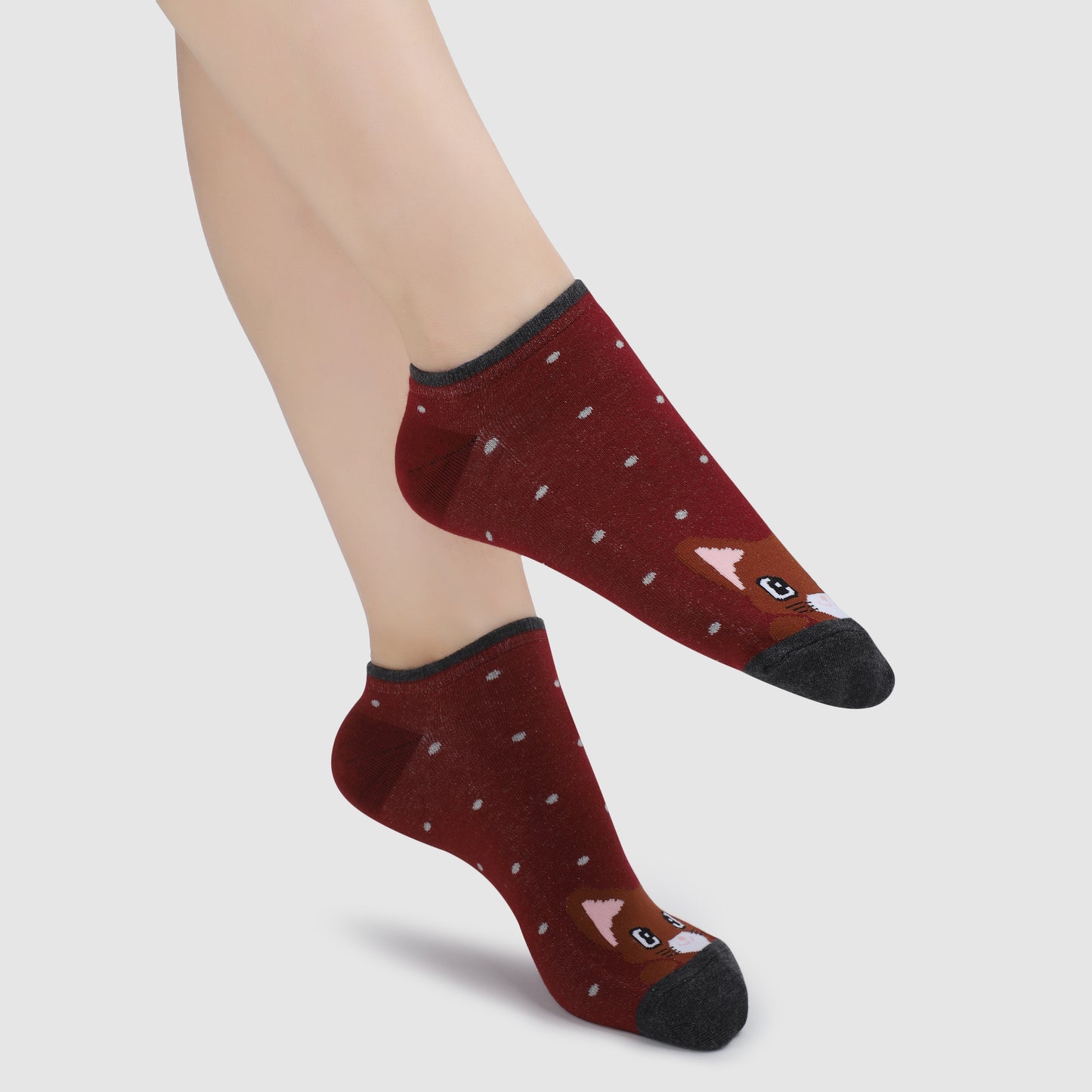 Kitten Sneaker Socks-Maroon