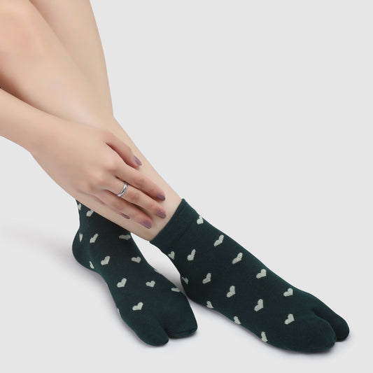 Little Hearts Ankle Thumb Socks-Green