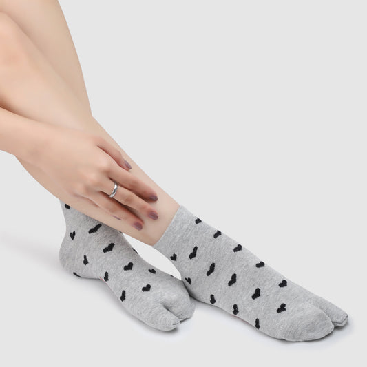 Little Hearts Ankle Thumb Socks-Light Grey