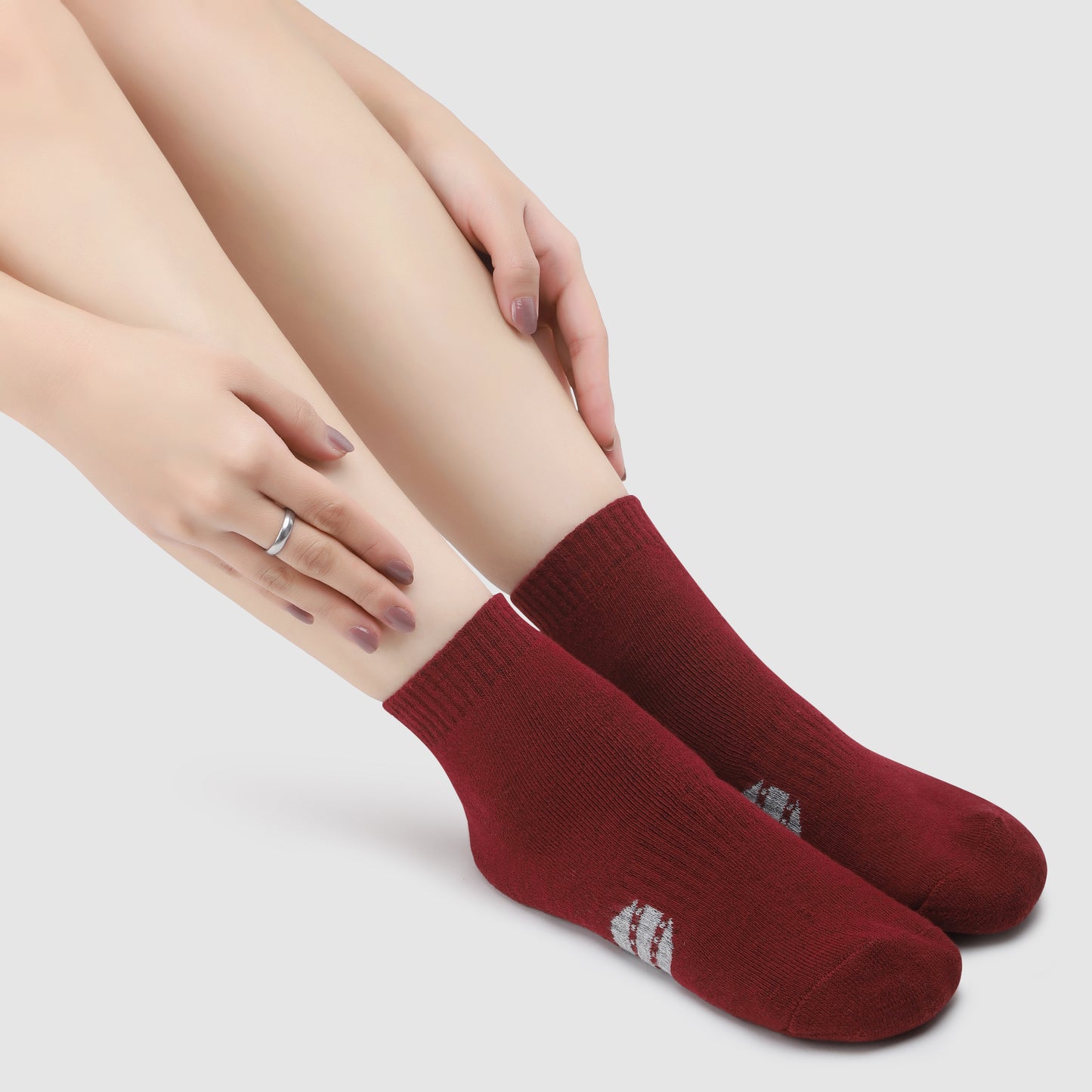 Striped Ankle Terry Socks-Maroon