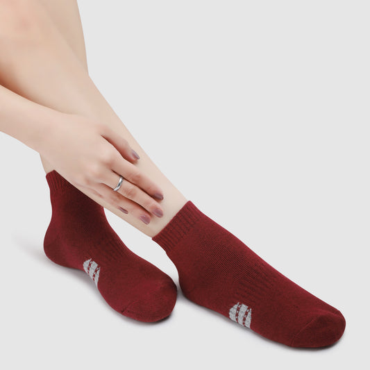 Striped Ankle Terry Socks-Maroon