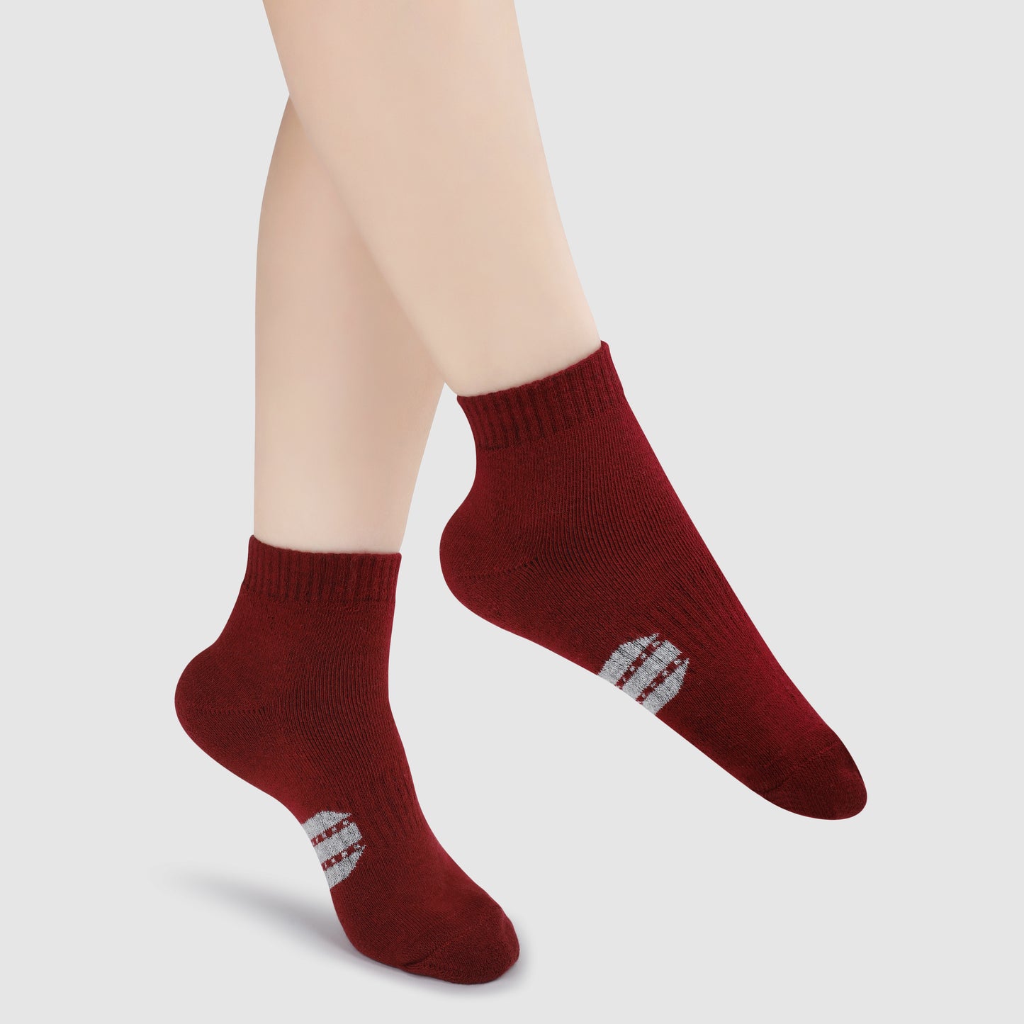 Striped Ankle Terry Socks-Maroon