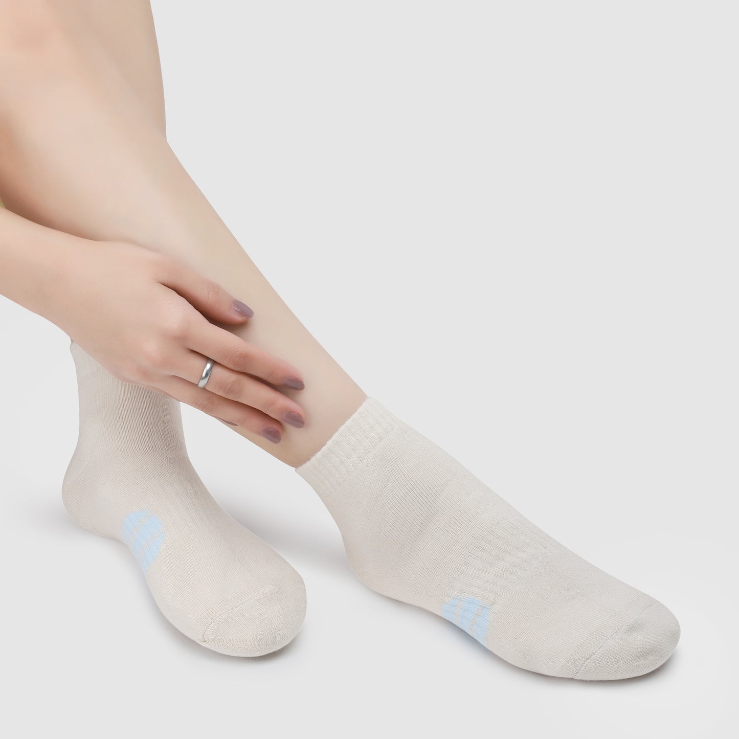 Striped Ankle Terry Socks-Cream