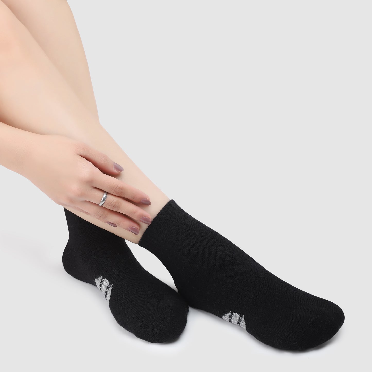 Striped Ankle Terry Socks-Black