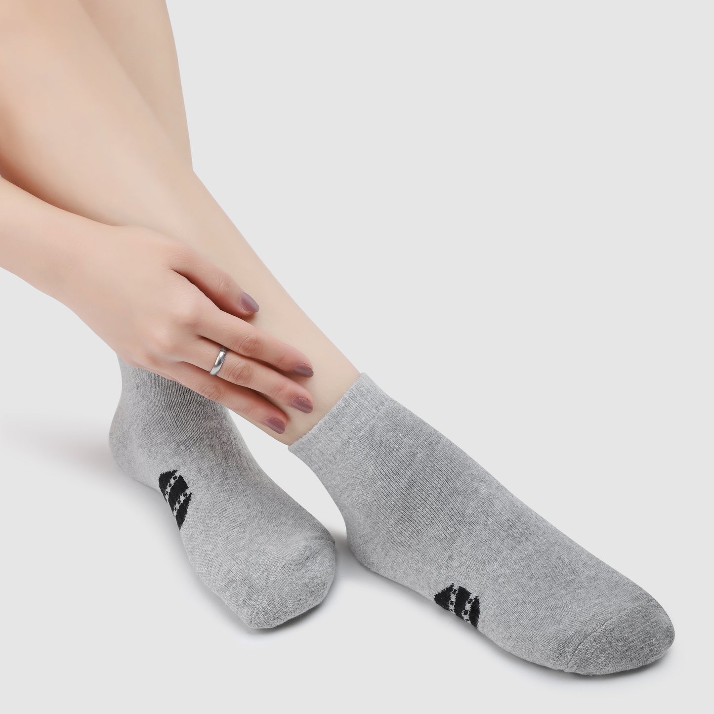 Striped Ankle Terry Socks-Light Grey
