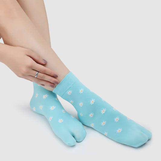 Flower Pattern Ankle Thumb Socks-Sky Blue