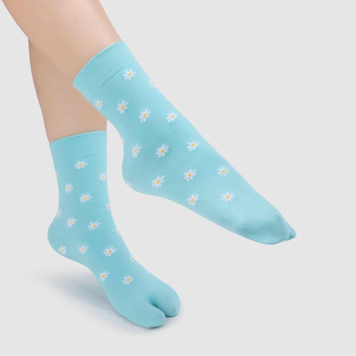 Flower Pattern Ankle Thumb Socks-Sky Blue