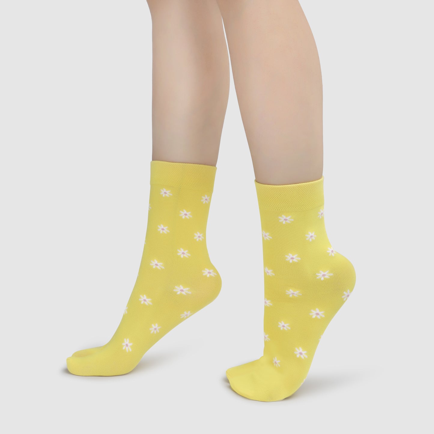 Flower Pattern Ankle Thumb Socks-Yellow