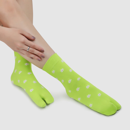 Flower Pattern Ankle Thumb Socks-Parrot Green