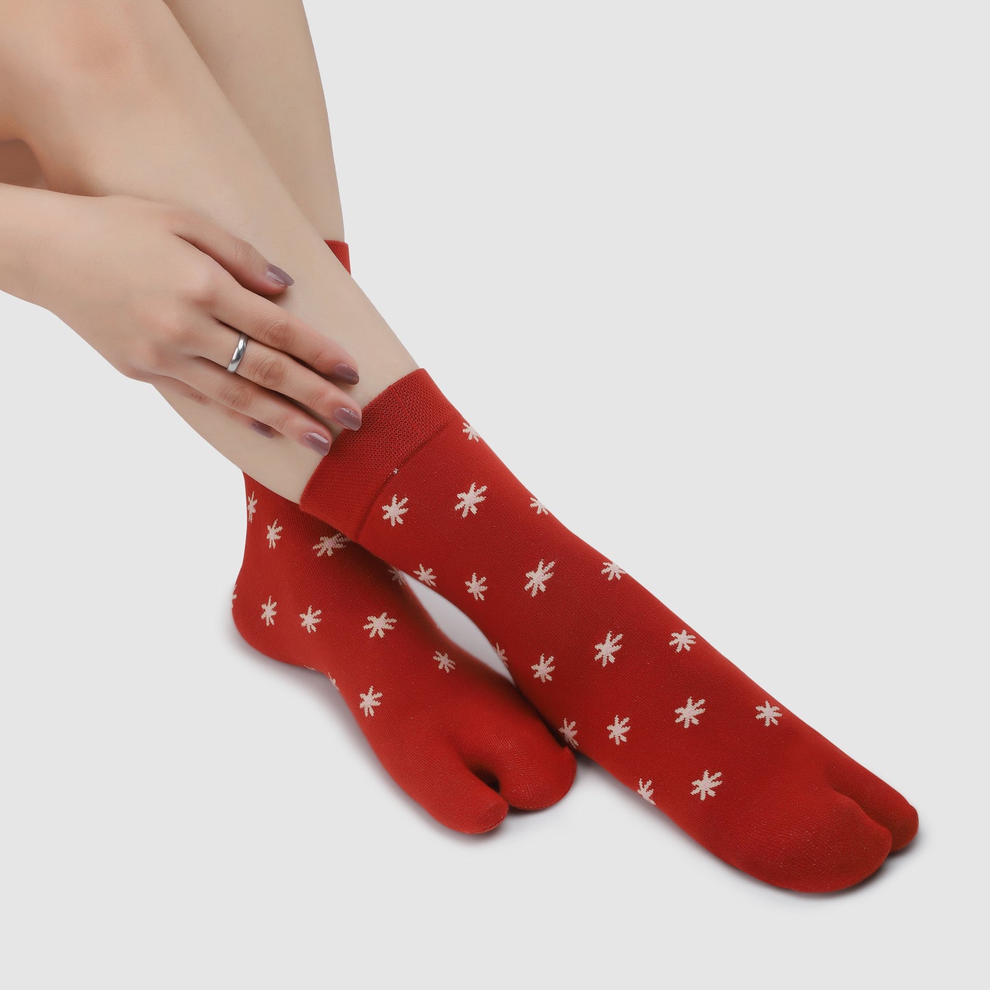 Flower Pattern Ankle Thumb Socks-Red