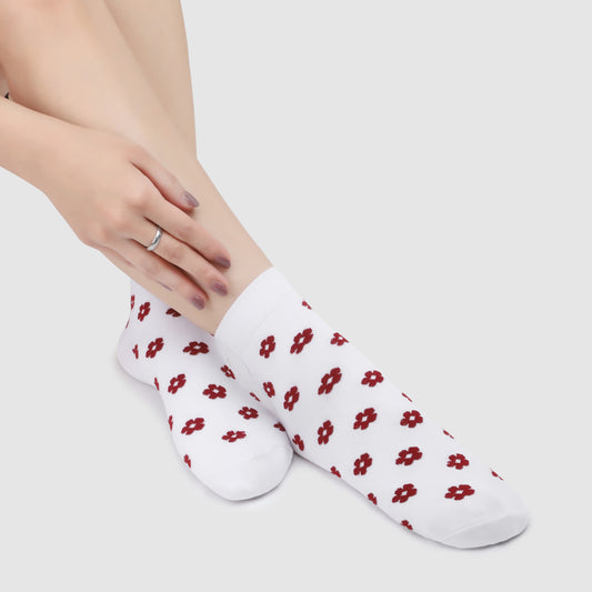 Ditzy Pattern Ankle Socks-White