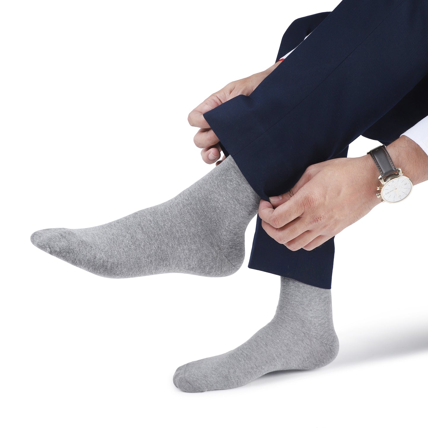 Men Crew Length Seamless Socks-Steel Grey Melange