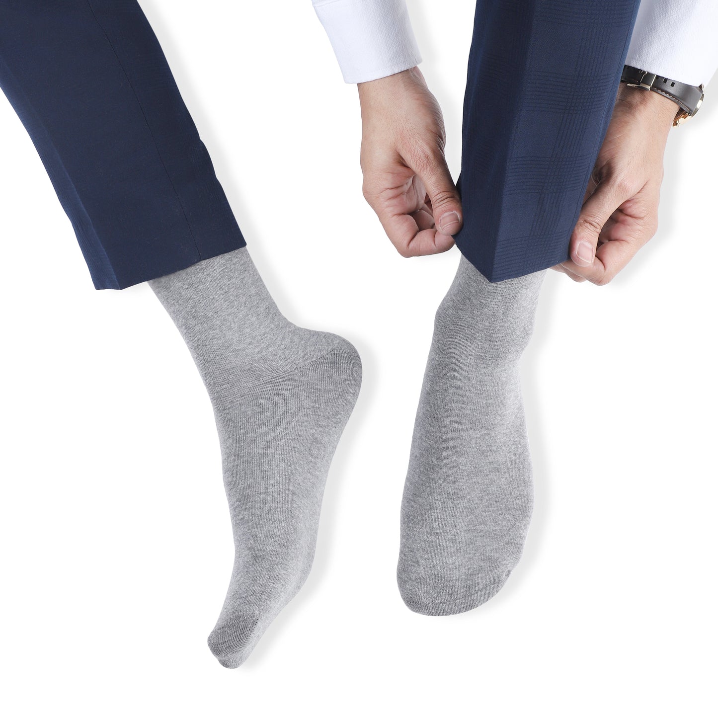 Men Crew Length Seamless Socks-Steel Grey Melange