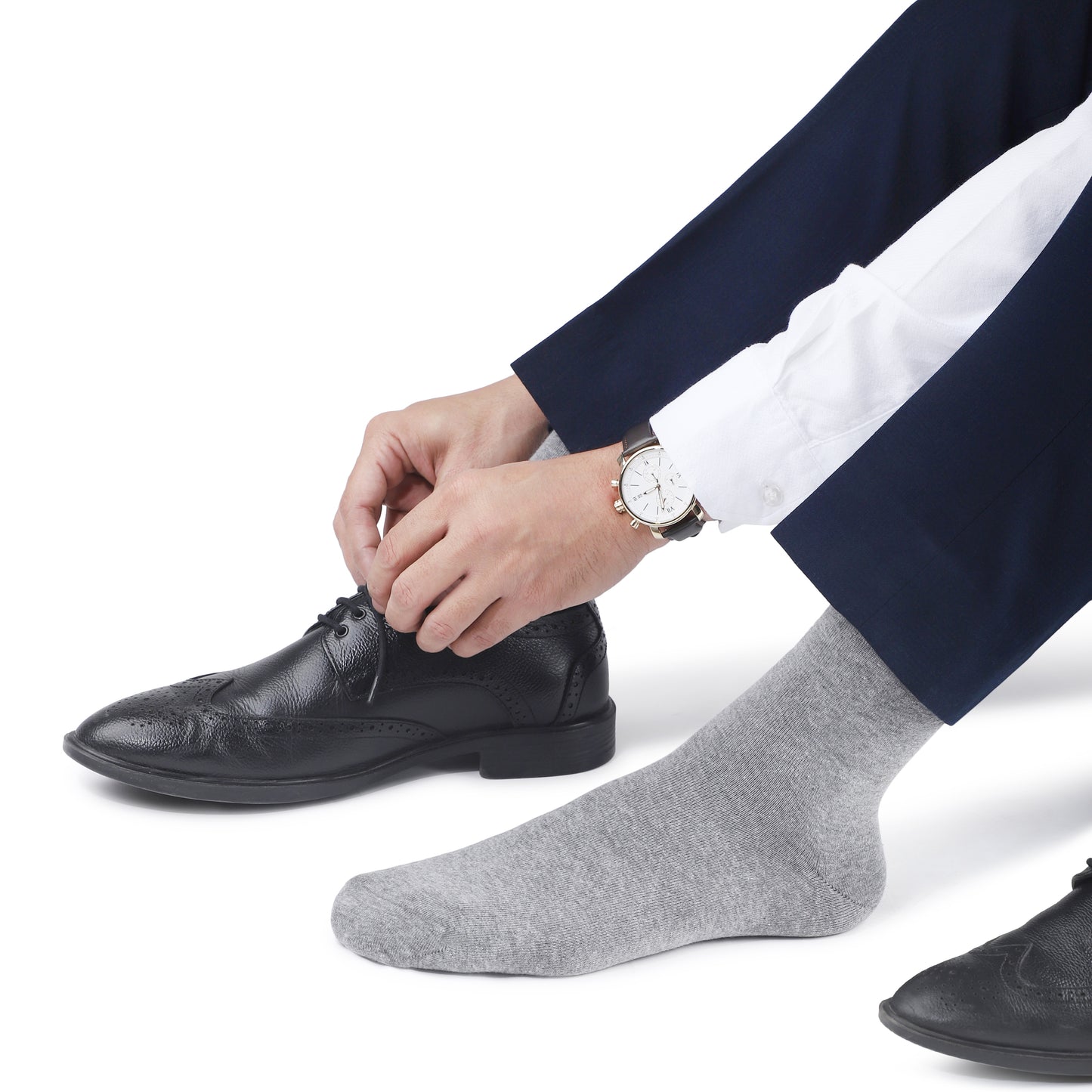 Men Crew Length Seamless Socks-Steel Grey Melange