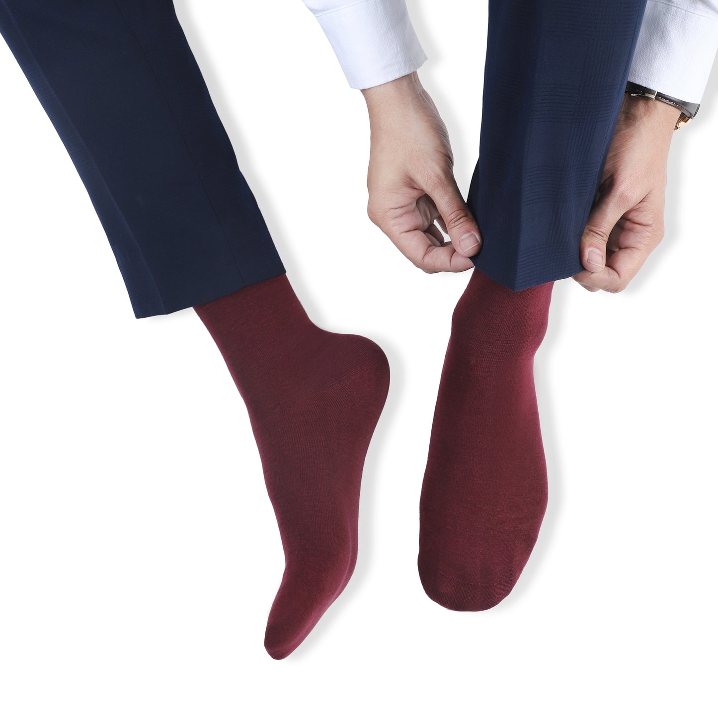 Men Crew Length Seamless Socks-Wine