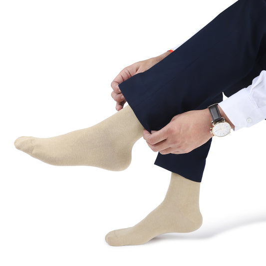 Men Crew Length Seamless Socks-Tan Beige