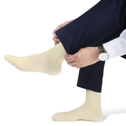 Men Crew Length Seamless Socks-Cream