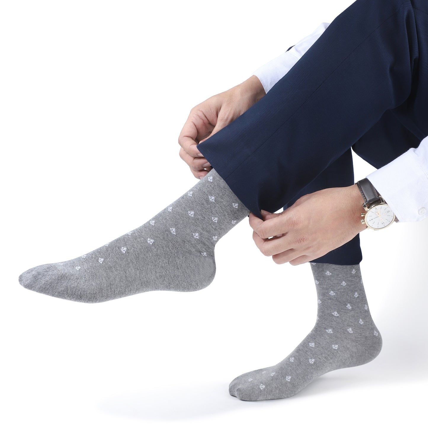 Men Seamless Crew Length Socks-Steel Grey