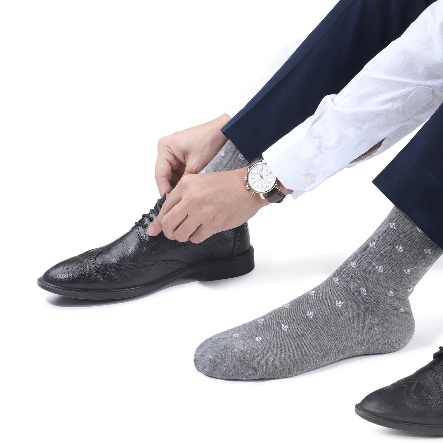 Men Seamless Crew Length Socks-Grey