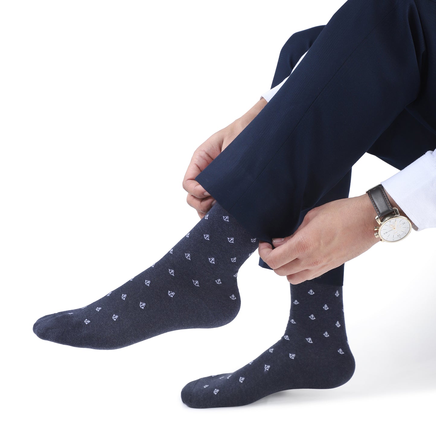 Men Seamless Crew Length Socks-Blue