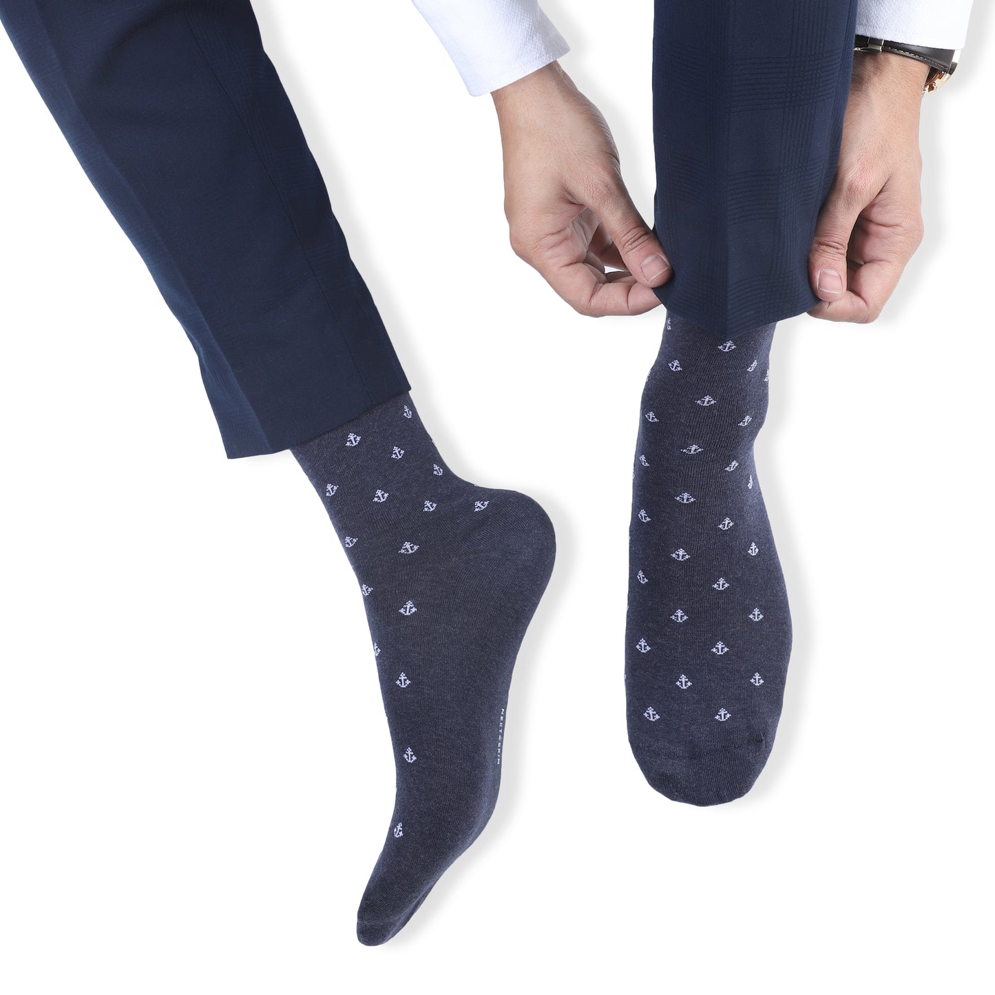 Men Seamless Crew Length Socks-Blue