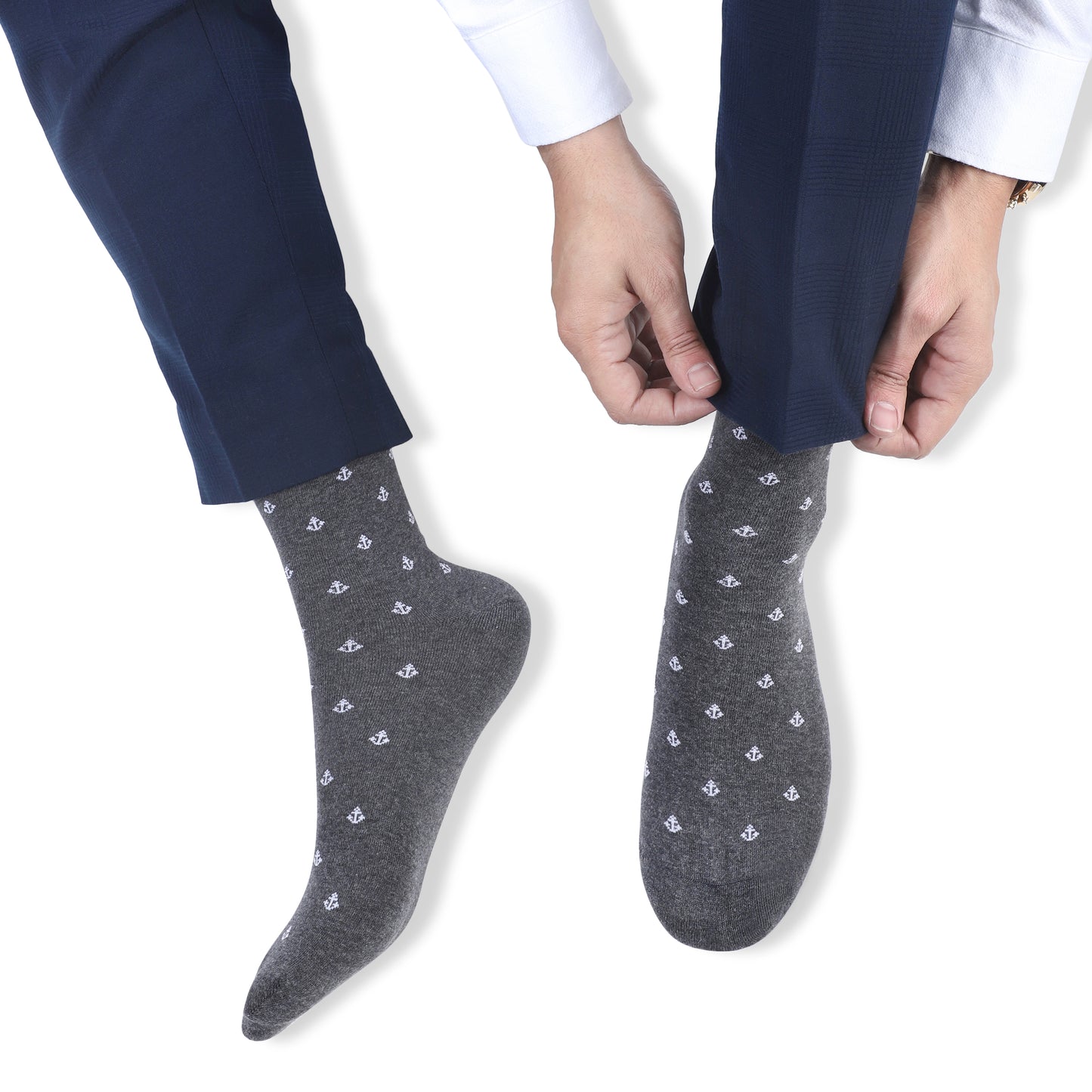 Men Seamless Crew Length Socks-Charcoal Grey