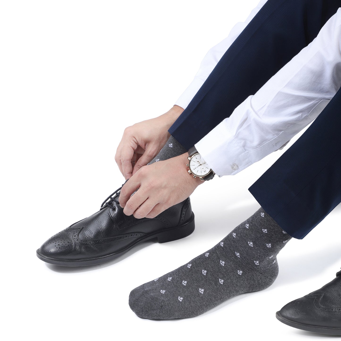 Men Seamless Crew Length Socks-Charcoal Grey