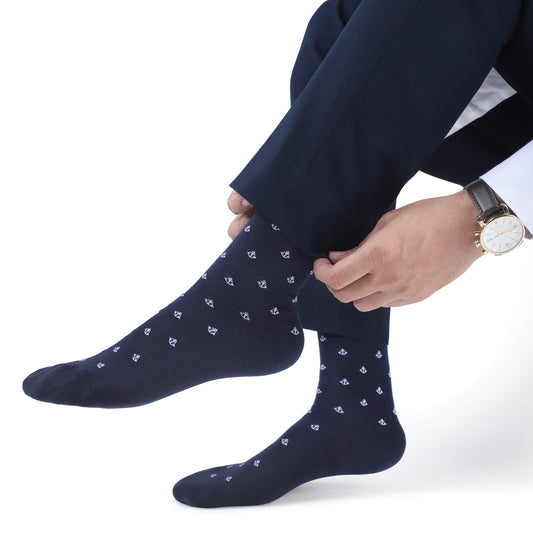 Men Seamless Crew Length Socks-Navy Blue