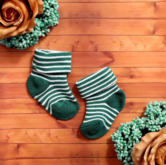 New Born Baby Stripes Cotton Socks (Green)