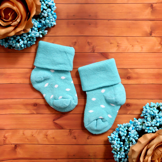New Born Baby Polka Dots Cotton Socks (Sky Blue)