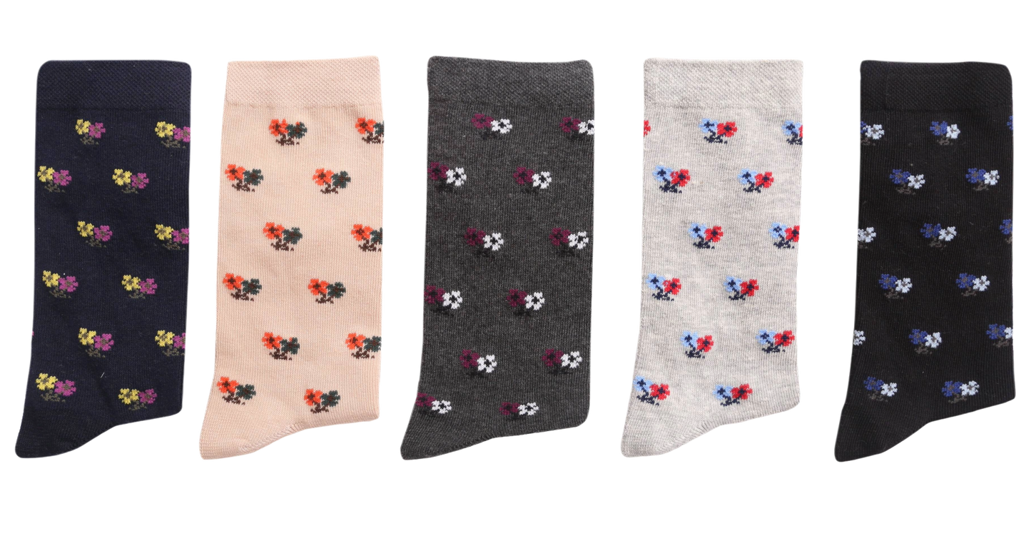Floral Pattern Regular Thumb Socks (Multicolor)