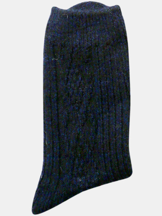 Crew Length Cozy Braided Knit Pattern Warm Socks for Women-Navy(Pack of 1)