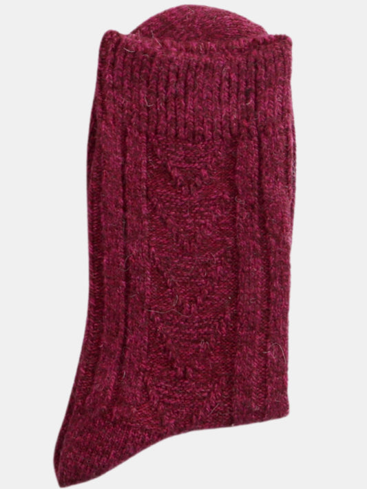 Crew Length Cozy Cable Knit Pattern Warm Socks for Women-Wine(Pack of 1)