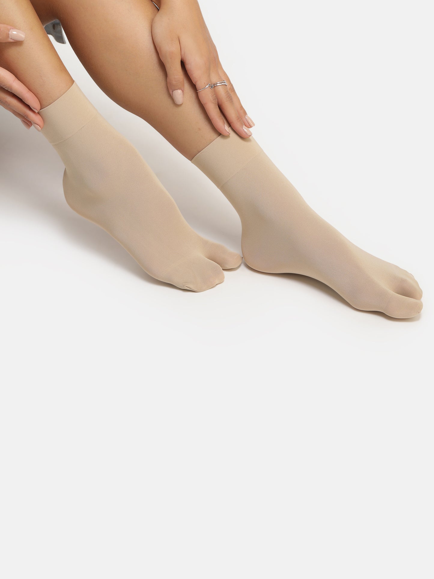 Ankle Length Opaque Thumb Socks - Skin