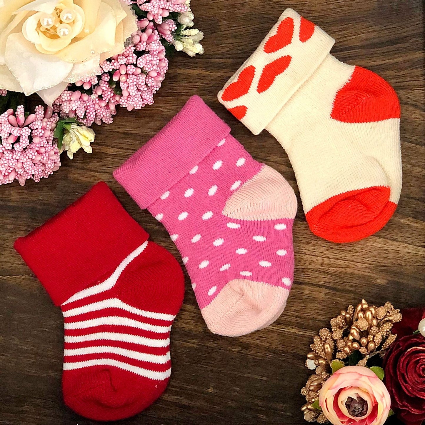 New Born Baby Cotton Terry Socks (Peach:Red:Rose Pink)