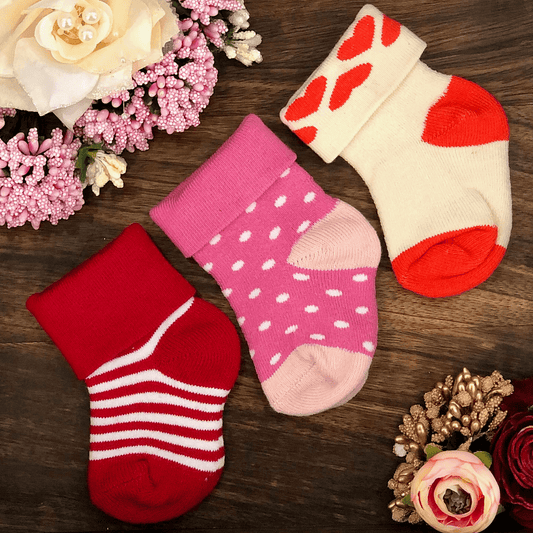 New Born Baby Cotton Terry Socks (Red:Rose Pink:Cream)