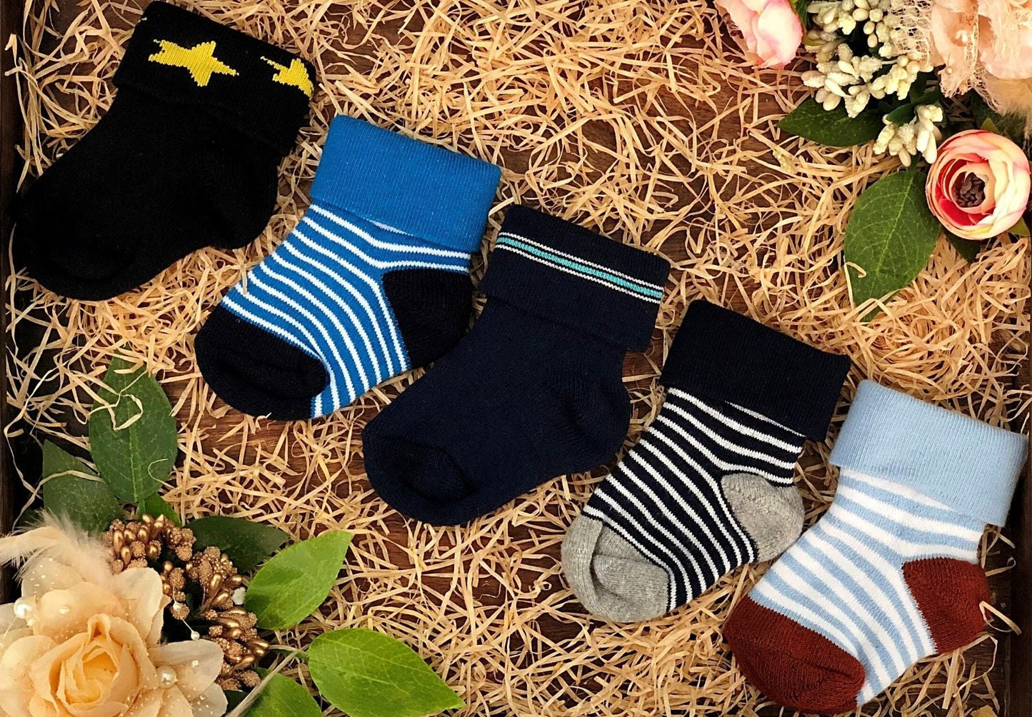 New Born Baby Cotton Terry Socks (Brown:Grey:Navy Blue:Blue:Black)