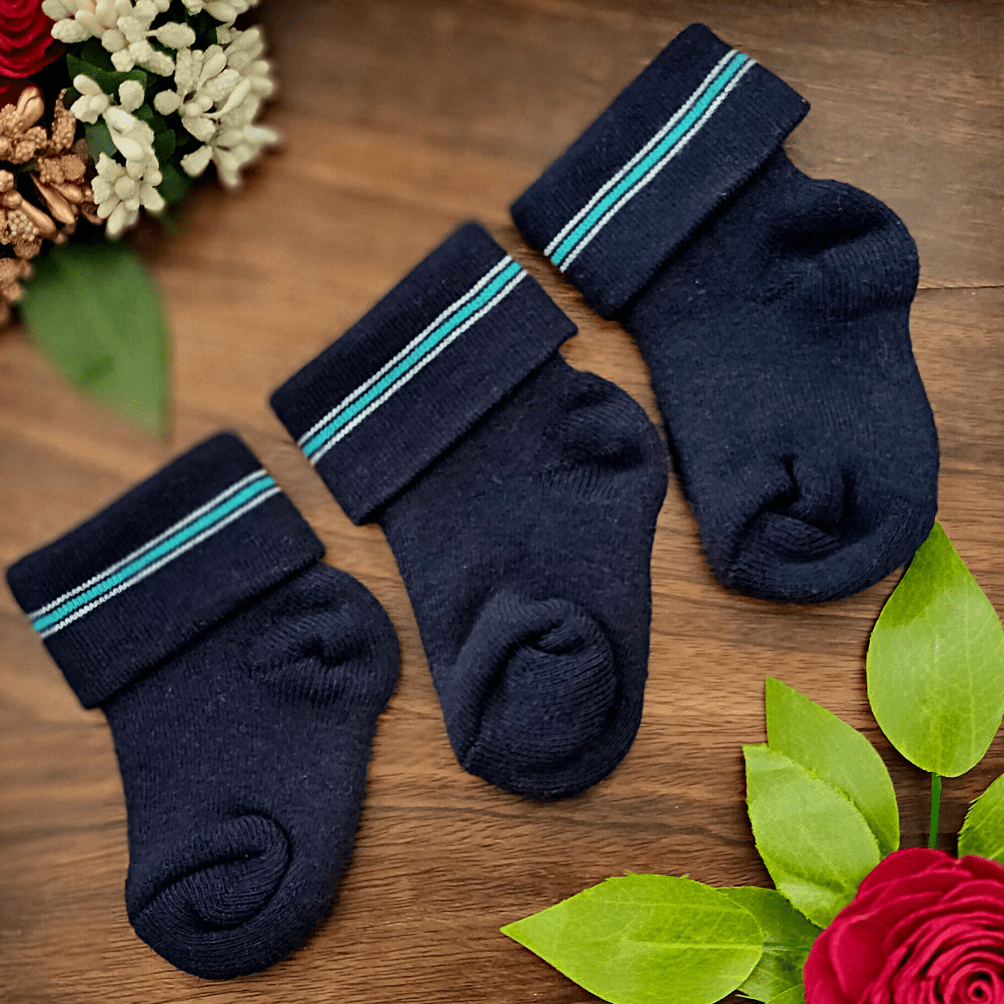 New Born Baby Cotton Terry Socks (Navy Blue)